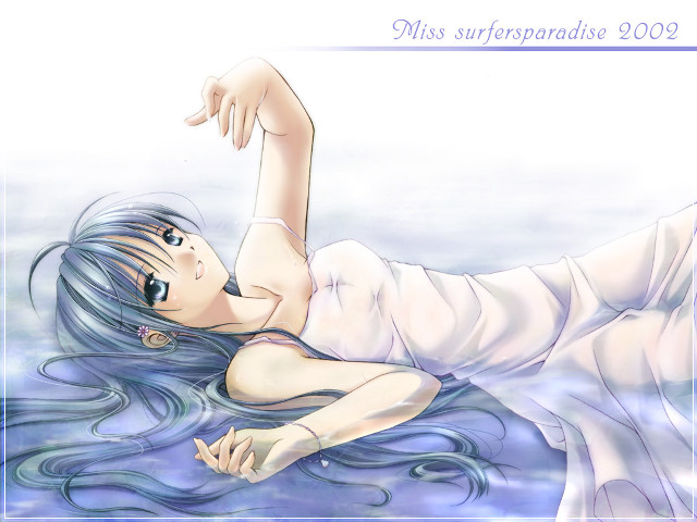 Blue hair anime woman laying free wallpaper for desktop - medium preview image