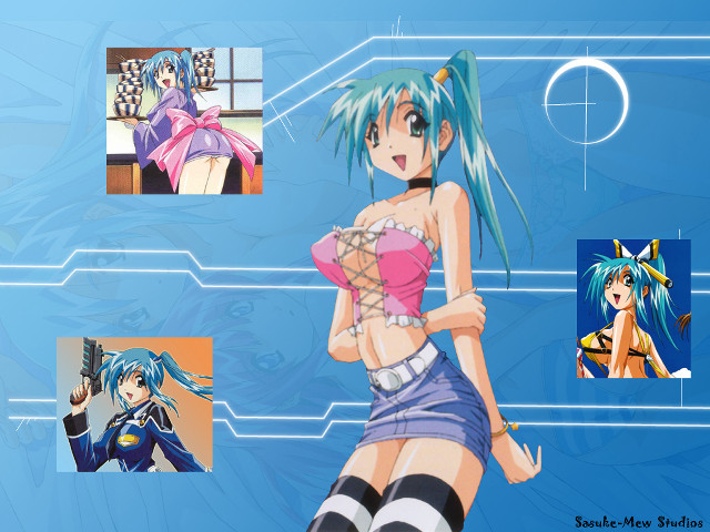 Blue haired girl pink top free wallpaper for desktop - medium preview image