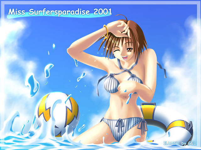 Cartoon woman bikini water ball free wallpaper for desktop - medium preview image