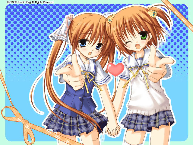 Anime girls heart scissors blue free wallpaper for desktop - medium preview image