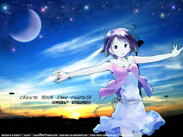 Girl dress flying crescent sky free wallpaper for desktop - medium preview image