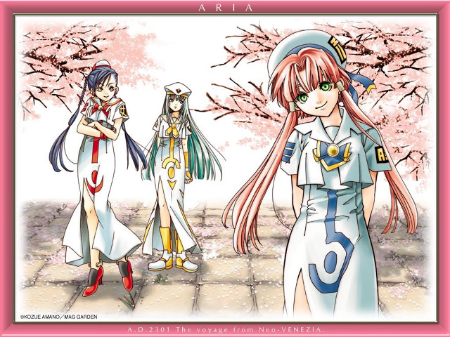 Anime girls pink flower tree free wallpaper for desktop - medium preview image