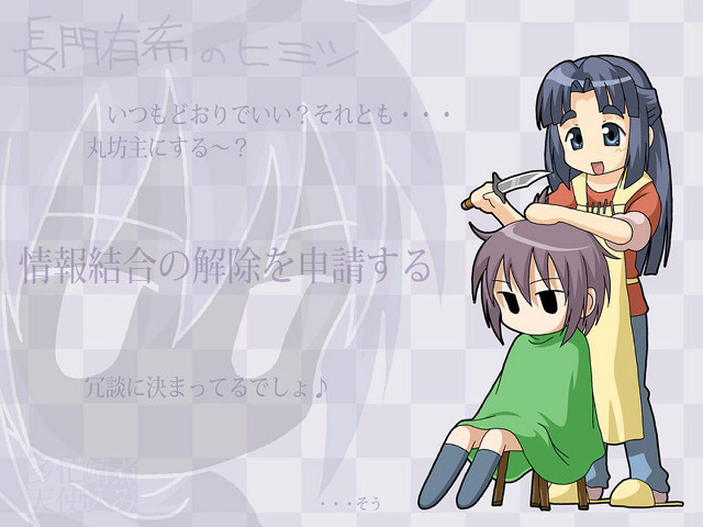 Woman cutting hair checkered net free wallpaper for desktop - medium preview image