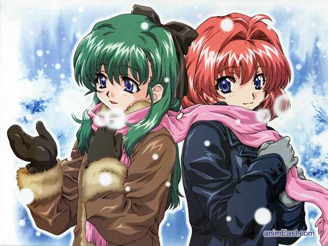 Anime girls green red winter free wallpaper for desktop - medium preview image