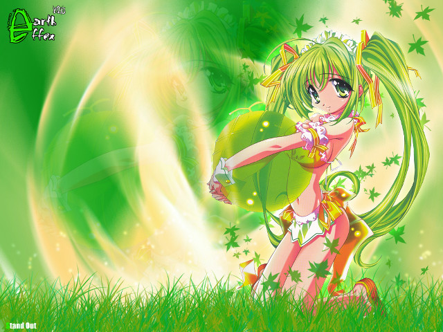 Green girl field stars bamboo free wallpaper for desktop - medium preview image