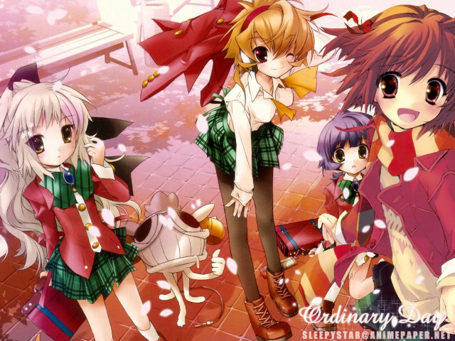 Anime girls red umbrella school free wallpaper for desktop - medium preview image