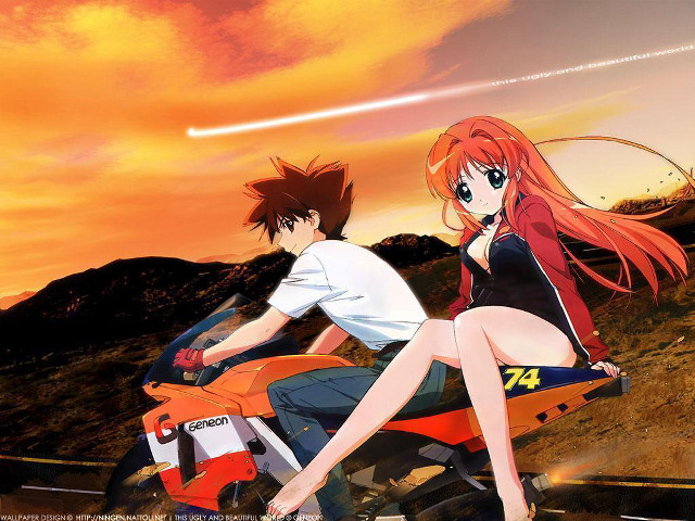 Desert motorcycle sunset anime neo free wallpaper for desktop - medium preview image