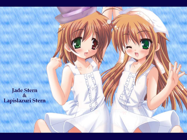 Rainy anime sisters hats green free wallpaper for desktop - medium preview image