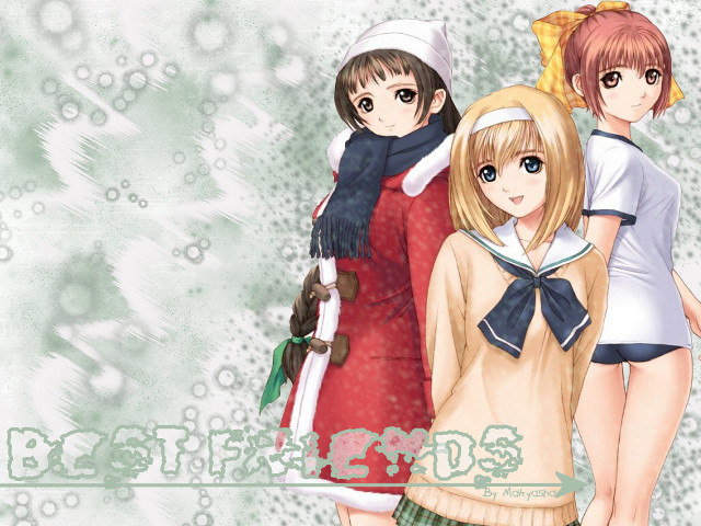 Anime girls snowflake green background free wallpaper for desktop - medium preview image