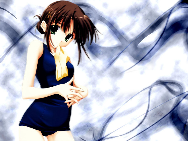 Girl blue dress yellow scarf #2 free wallpaper for desktop - medium preview image
