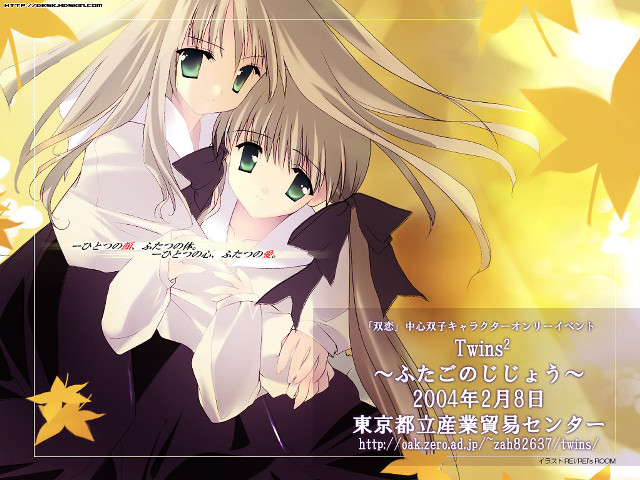 Blonde girls hugging autumn leaves free wallpaper for desktop - medium preview image