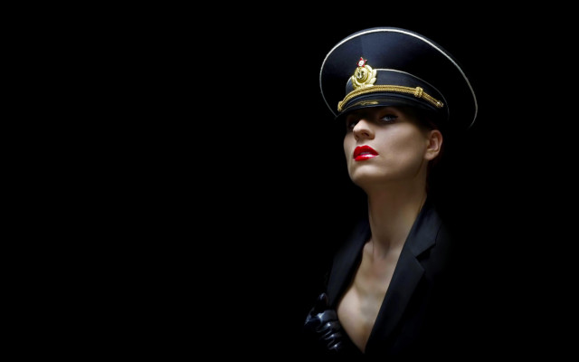Woman uniform red lipstick black free wallpaper for desktop - medium preview image