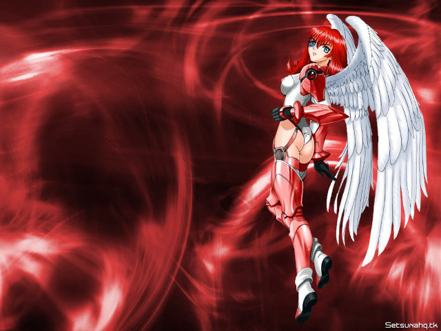 Red haired anime angel wings free wallpaper for desktop - medium preview image