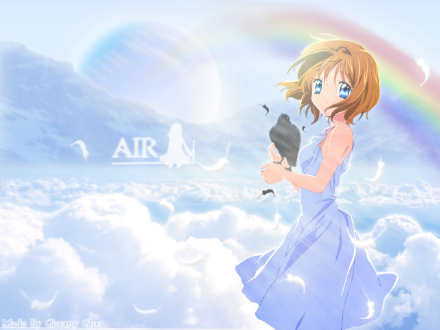 Girl blue dress rainbow clouds free wallpaper for desktop - medium preview image