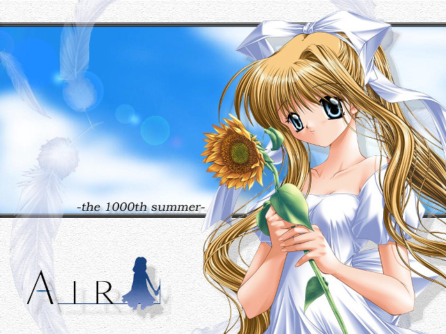 Girl sunflower white dress blue free wallpaper for desktop - medium preview image