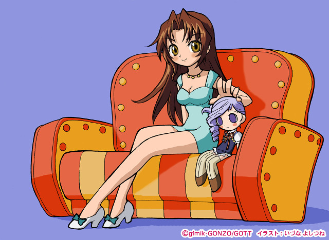 Woman sitting couch stuffed animal free wallpaper for desktop - medium preview image