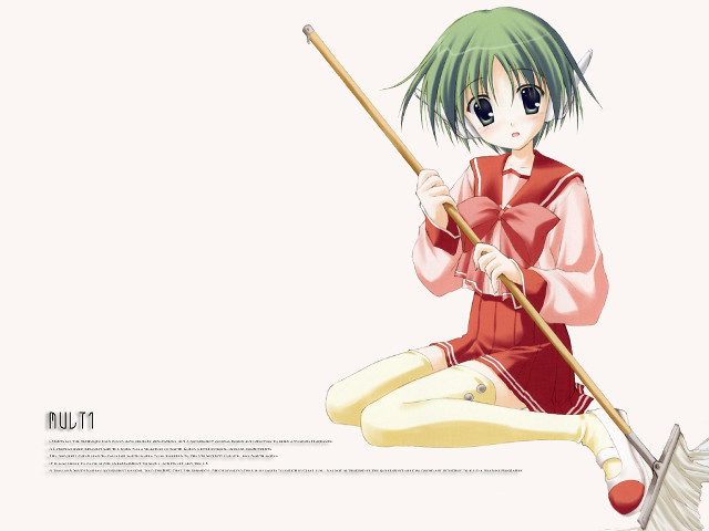 Green hair girl broom pleated free wallpaper for desktop - medium preview image