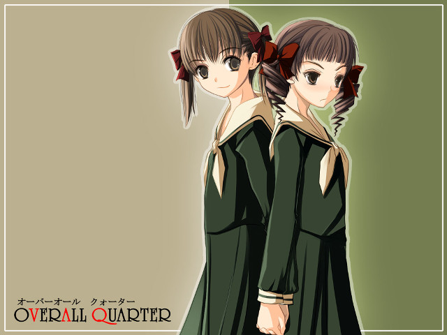 Anime girls green dresses holding free wallpaper for desktop - medium preview image