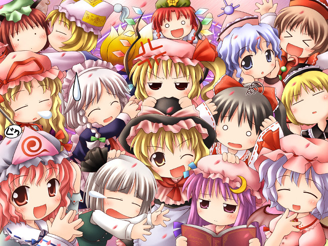 Anime girls colorful smiling pink free wallpaper for desktop - medium preview image