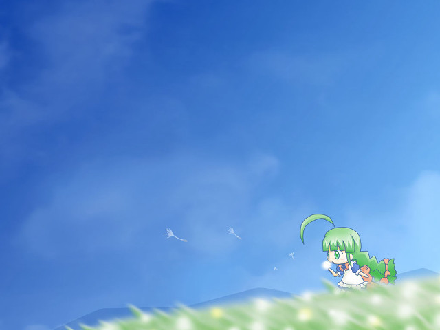 Cartoon girl hill bird hand free wallpaper for desktop - medium preview image