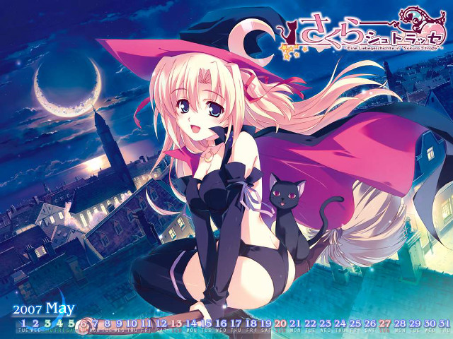 Witch girl cat fullmoon bell free wallpaper for desktop - medium preview image