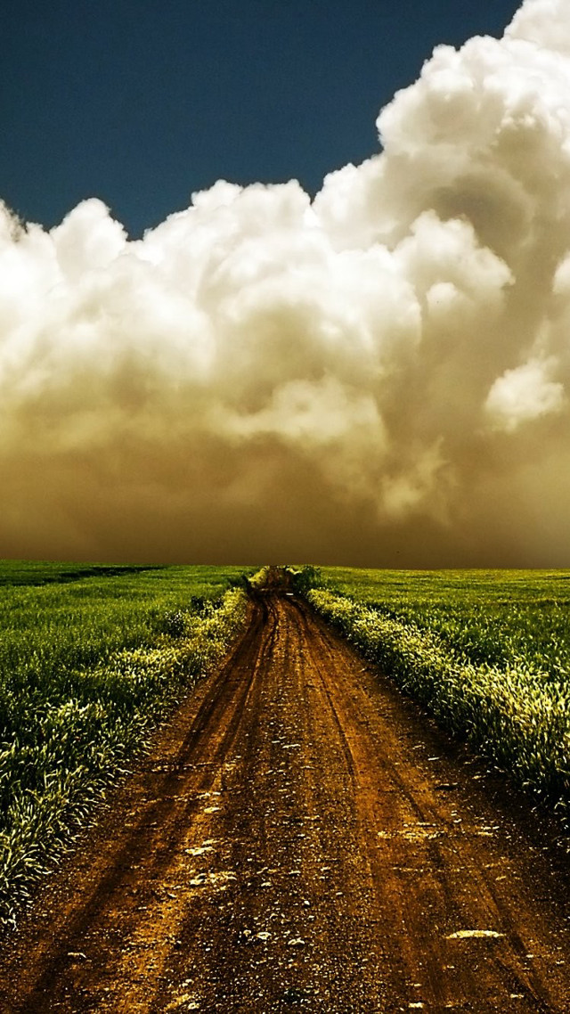 Dirt road field clouds crops free wallpaper for mobile - medium preview image
