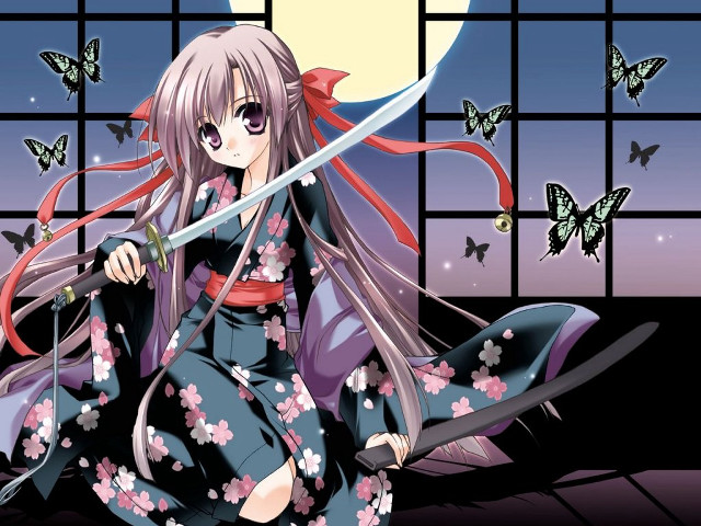 Long hair woman sword kimono free wallpaper for desktop - medium preview image
