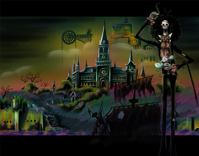 Skeleton castle clock tower gothic free wallpaper for desktop - medium preview image