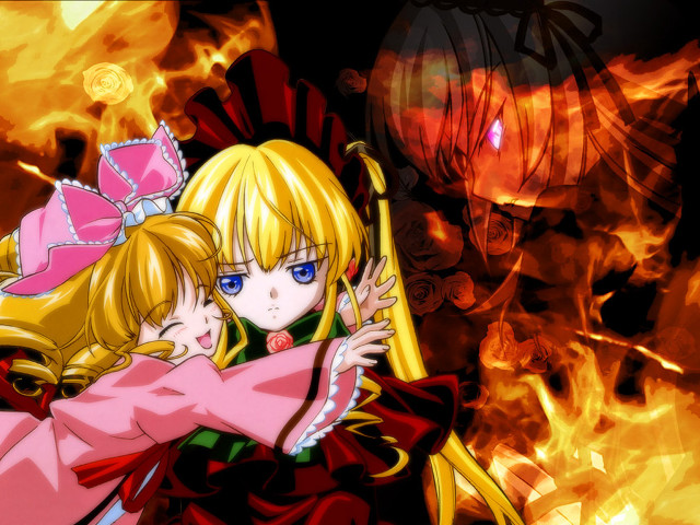 Anime hug fire demon twins free wallpaper for desktop - medium preview image