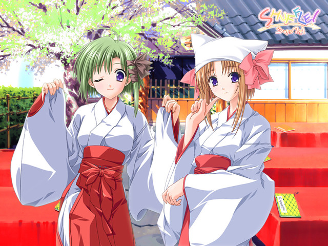 Cherry blossoms japanese girls shrine free wallpaper for desktop - medium preview image
