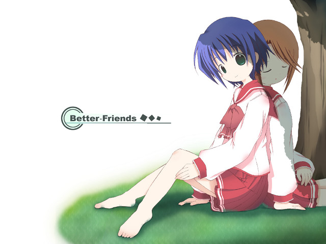 Anime couple sitting tree field free wallpaper for desktop - medium preview image