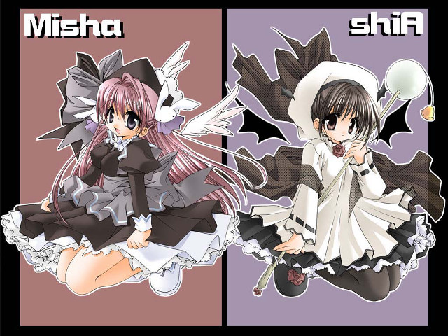 Anime gothic twogirls pinkhair blackdress free wallpaper for desktop - medium preview image