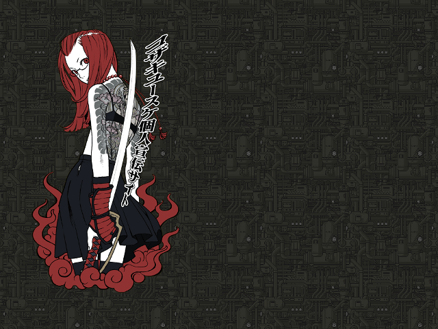 Red haired tattooed woman sword free wallpaper for desktop - medium preview image