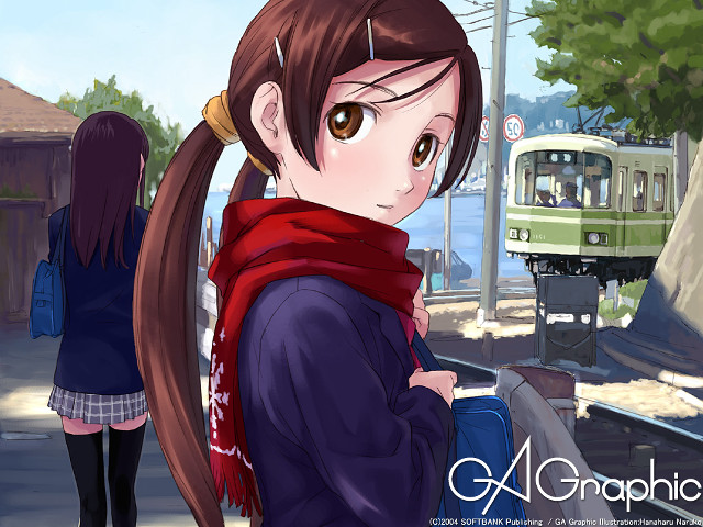 Girl longhair scarf trainplatform mangadrawing free wallpaper for desktop - medium preview image