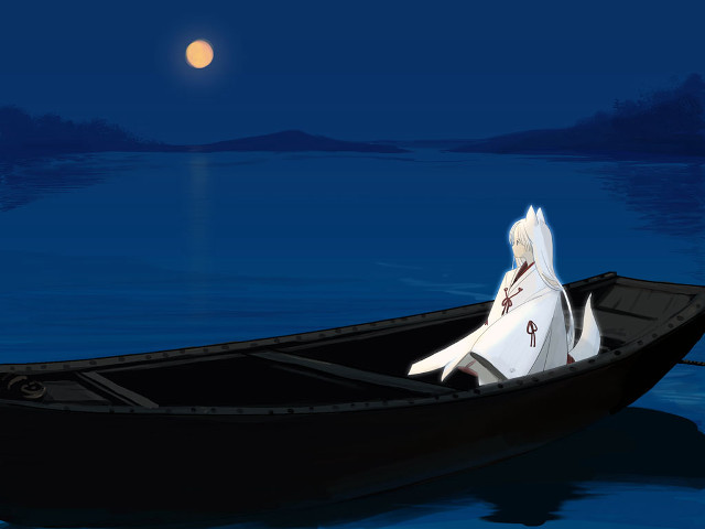 Woman boat lake night fullmoon free wallpaper for desktop - medium preview image