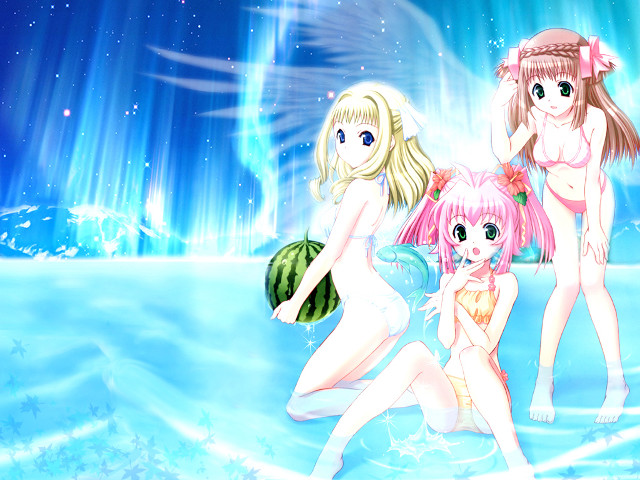 Three anime girls water star free wallpaper for desktop - medium preview image