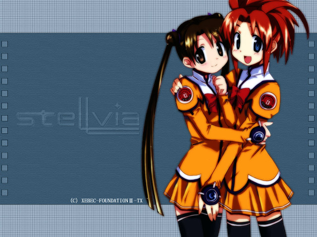 Two anime girls hugging blue #2 free wallpaper for desktop - medium preview image