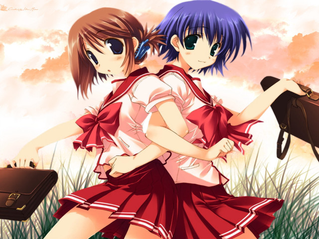 Two girls red white dresses free wallpaper for desktop - medium preview image