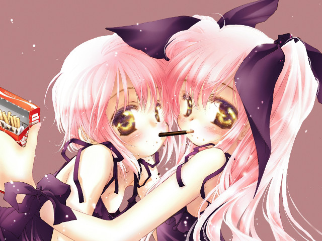 Anime girls pink hair pocky free wallpaper for desktop - medium preview image