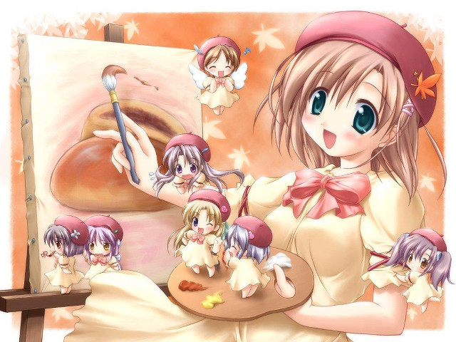 Girl tray food dolls painting free wallpaper for desktop - medium preview image