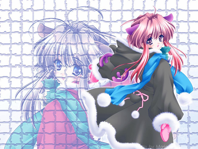 Anime couple winter cat wall free wallpaper for desktop - medium preview image