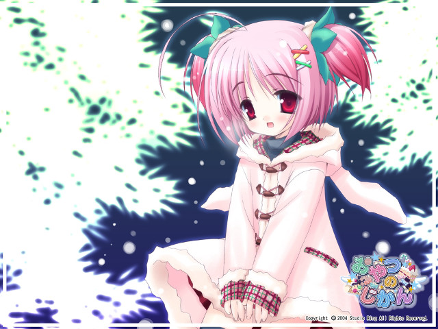 Pink hair girl snow christmas free wallpaper for desktop - medium preview image