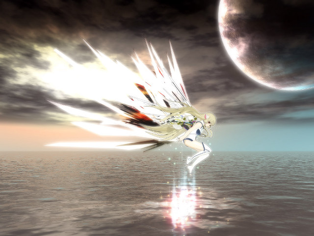 Woman flying ocean giant moon free wallpaper for desktop - medium preview image