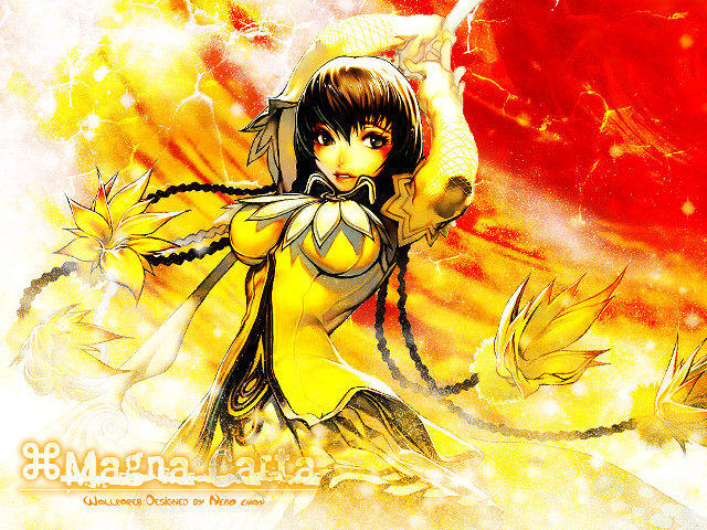 Woman yellow outfit sword red free wallpaper for desktop - medium preview image