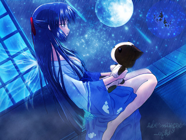 Moonlight kimono cat night sky free wallpaper for desktop - medium preview image