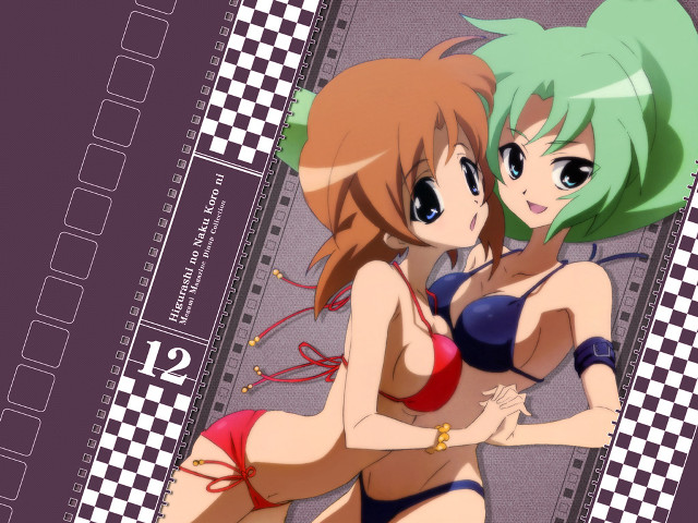 Anime girls bikinis checkered background free wallpaper for desktop - medium preview image