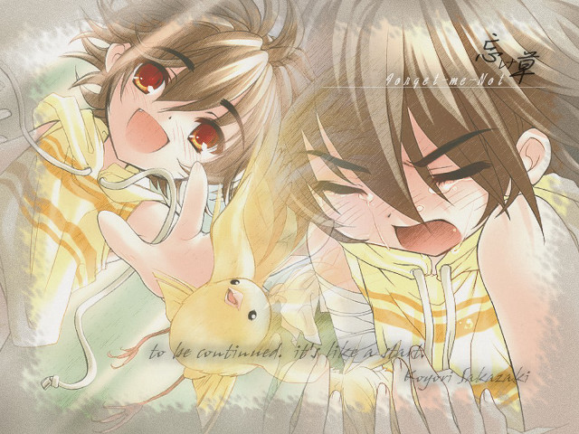 Anime children yellow cat bird free wallpaper for desktop - medium preview image