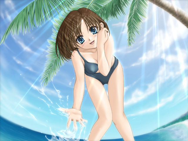 Woman beach palm sky ocean free wallpaper for desktop - medium preview image