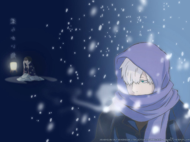Snowy hooded figure purple blue free wallpaper for desktop - medium preview image