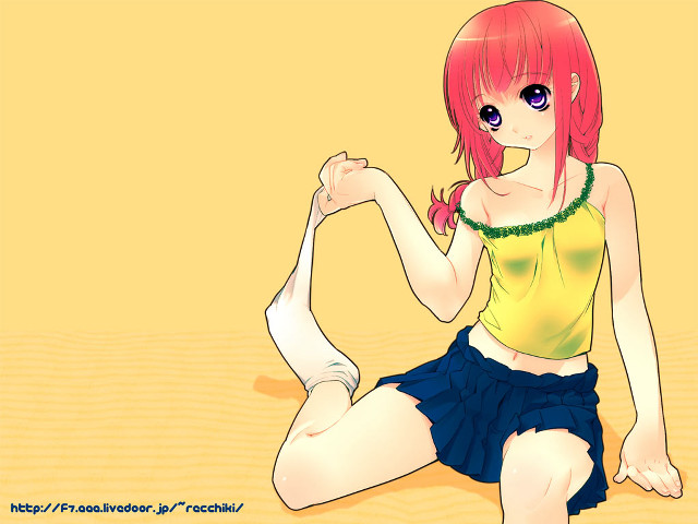 Red haired girl sitting crossed free wallpaper for desktop - medium preview image
